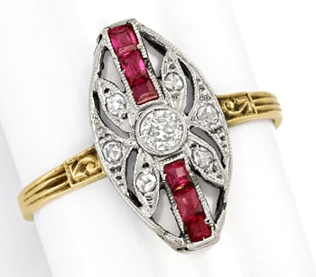 Foto 1 - Art Deco Schiffchen Ring Top Rubine Diamanten, S2970