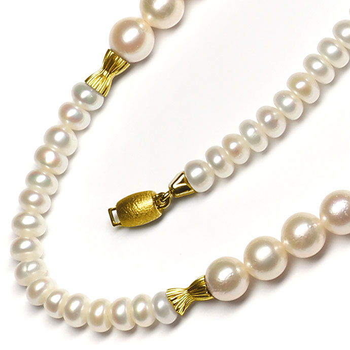 Foto 2 - Perlenkette 62cm Akoya und Biwa, Gelbgold Zwischenteile, S3619